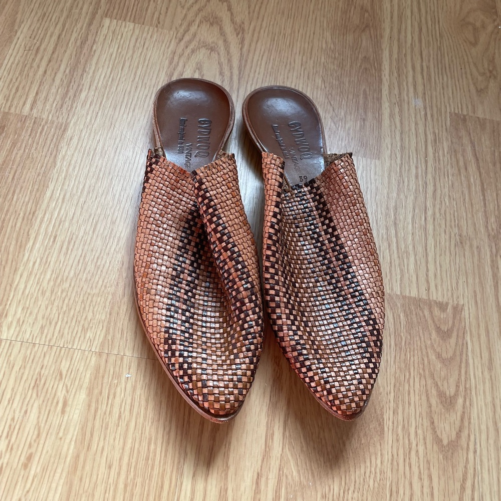 Stylish Woven Leather Mules - Brown and Tan